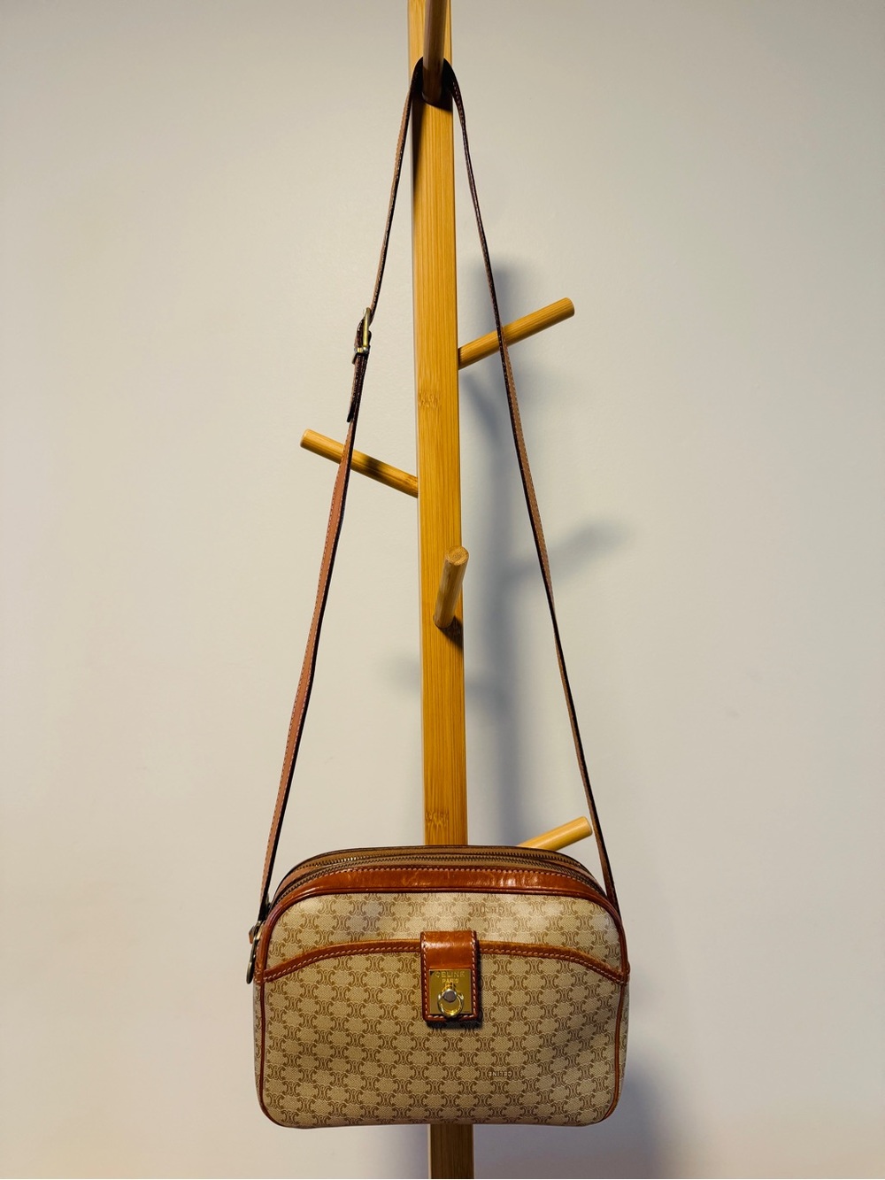 Celine Macadam Double Zipper Crossbody Bag Vintage Canvas